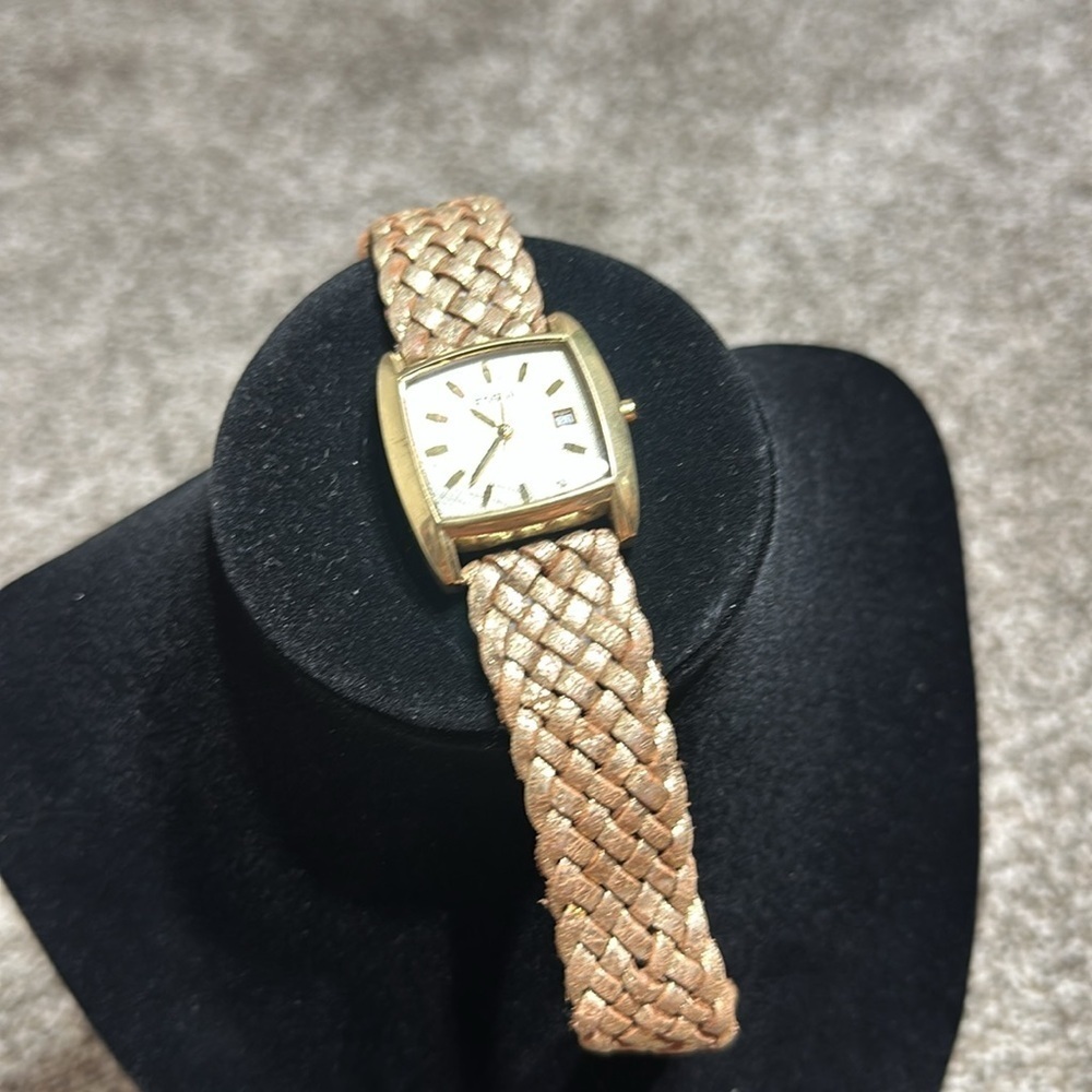 Vintage Fossil watch stainless steel gold color braided band date and time Y2K - Picture 2 of 10